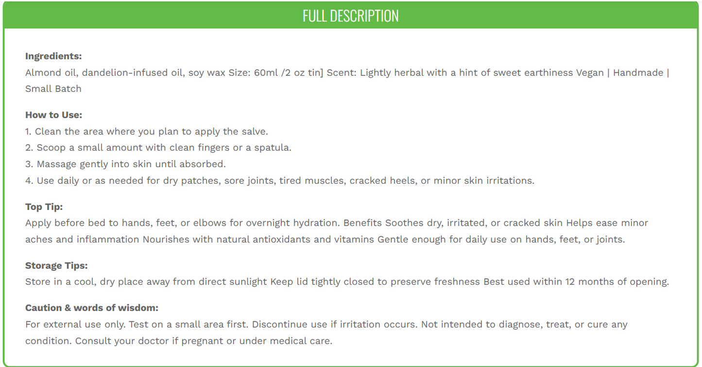 Dandelion Salve – Nourish & Soothe Naturally